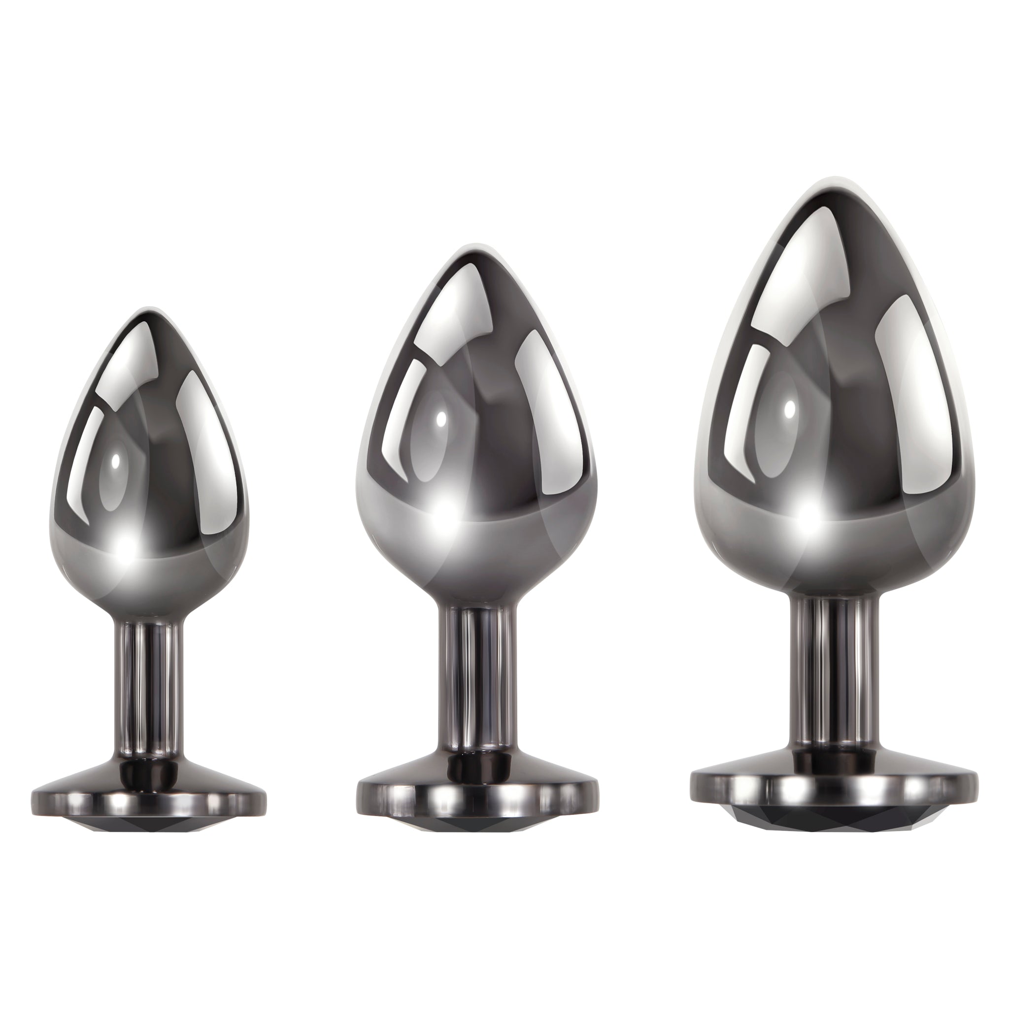 3-Piece Black Gemstone Metal Butt Plug Set Lovers 3-Piece Black Gemstone Metal Butt Plug Set Lovers