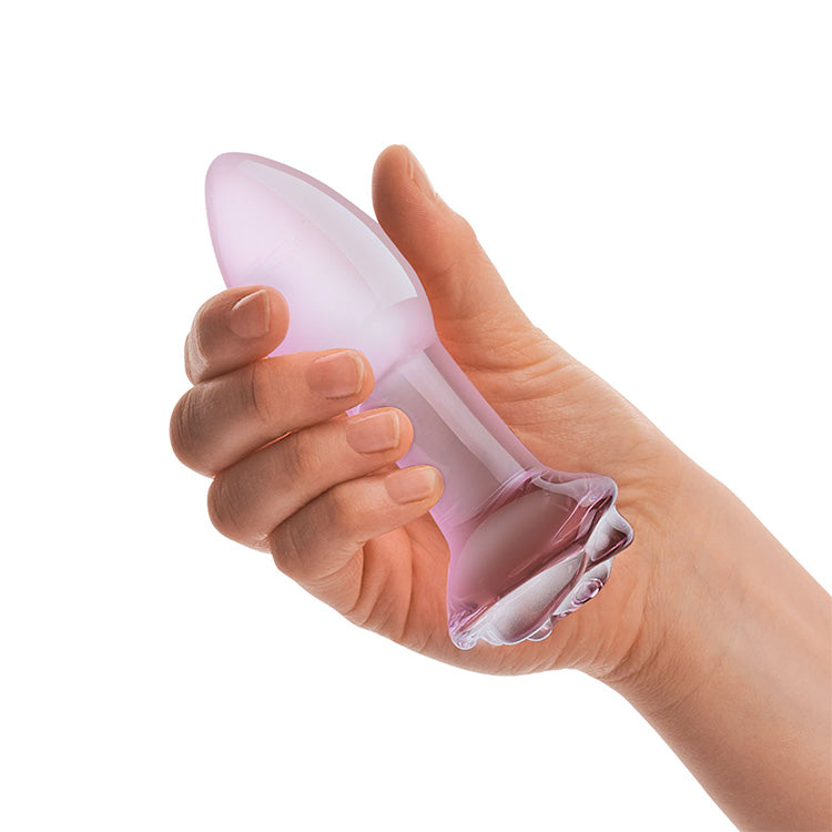 Pink Glass Rose Bud Anal Plug Lovers Pink Glass Rose Bud Anal Plug Lovers