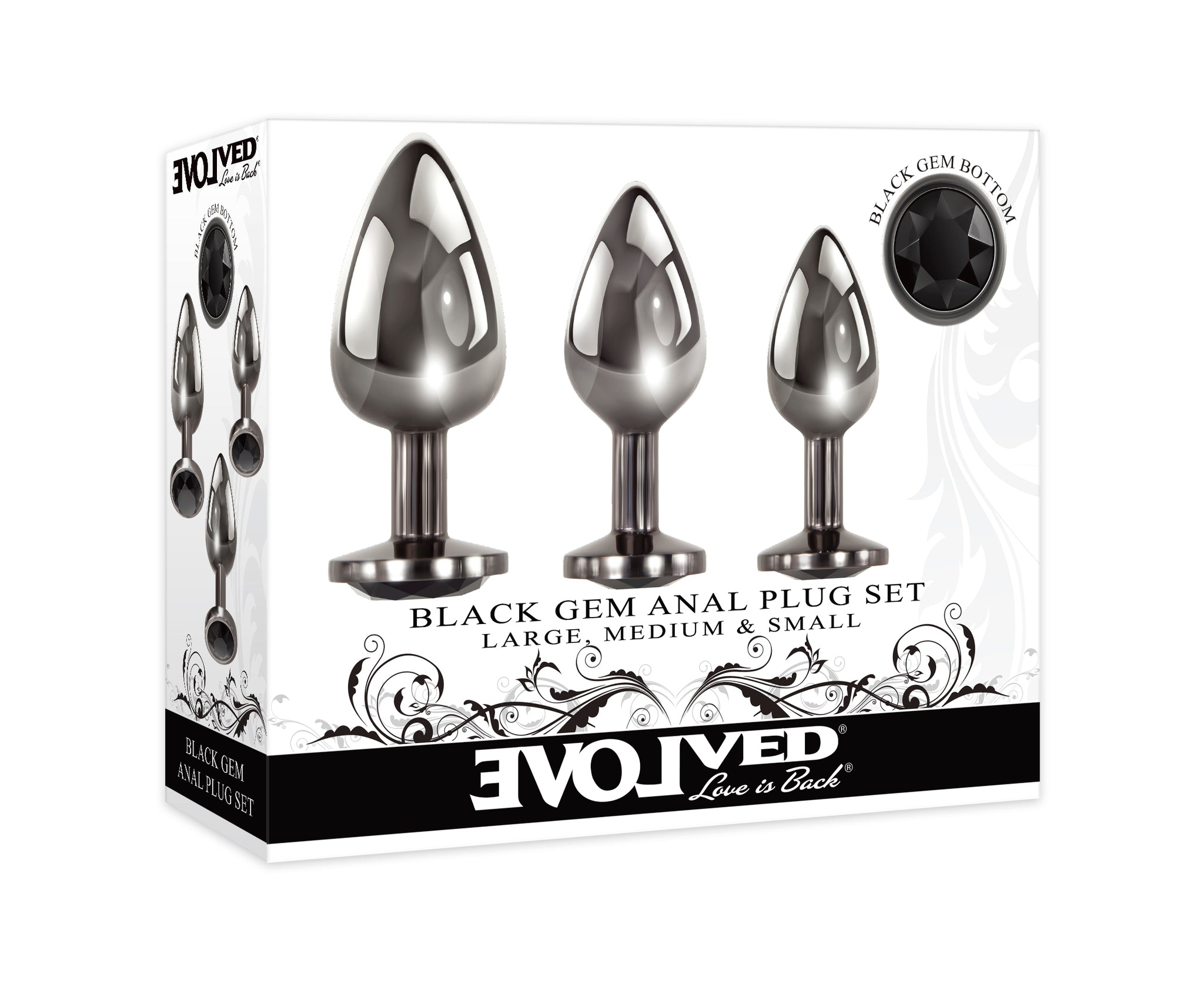 3-Piece Black Gemstone Metal Butt Plug Set Lovers 3-Piece Black Gemstone Metal Butt Plug Set Lovers