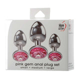 3PC Pink Gemstone Anal Plug Set