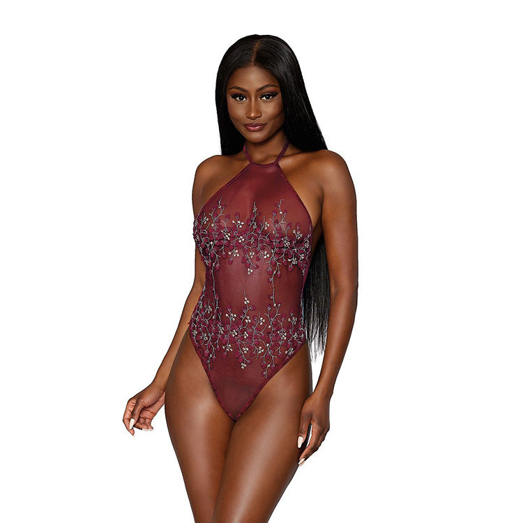 Dreamgirl_Floral_Embroidered_Mesh_Teddy_Front