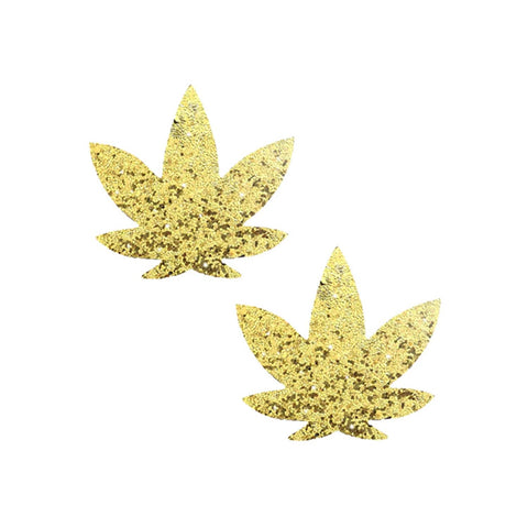 Neva_Nude_Gold_Glitter_Dope_AF_Weed_Leaf_Pasties